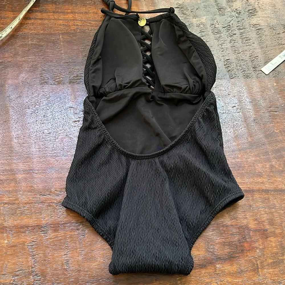 SHOSHANNA One Piece Swimsuit Embossed Rhombus Lattice Textured Black 0-XS